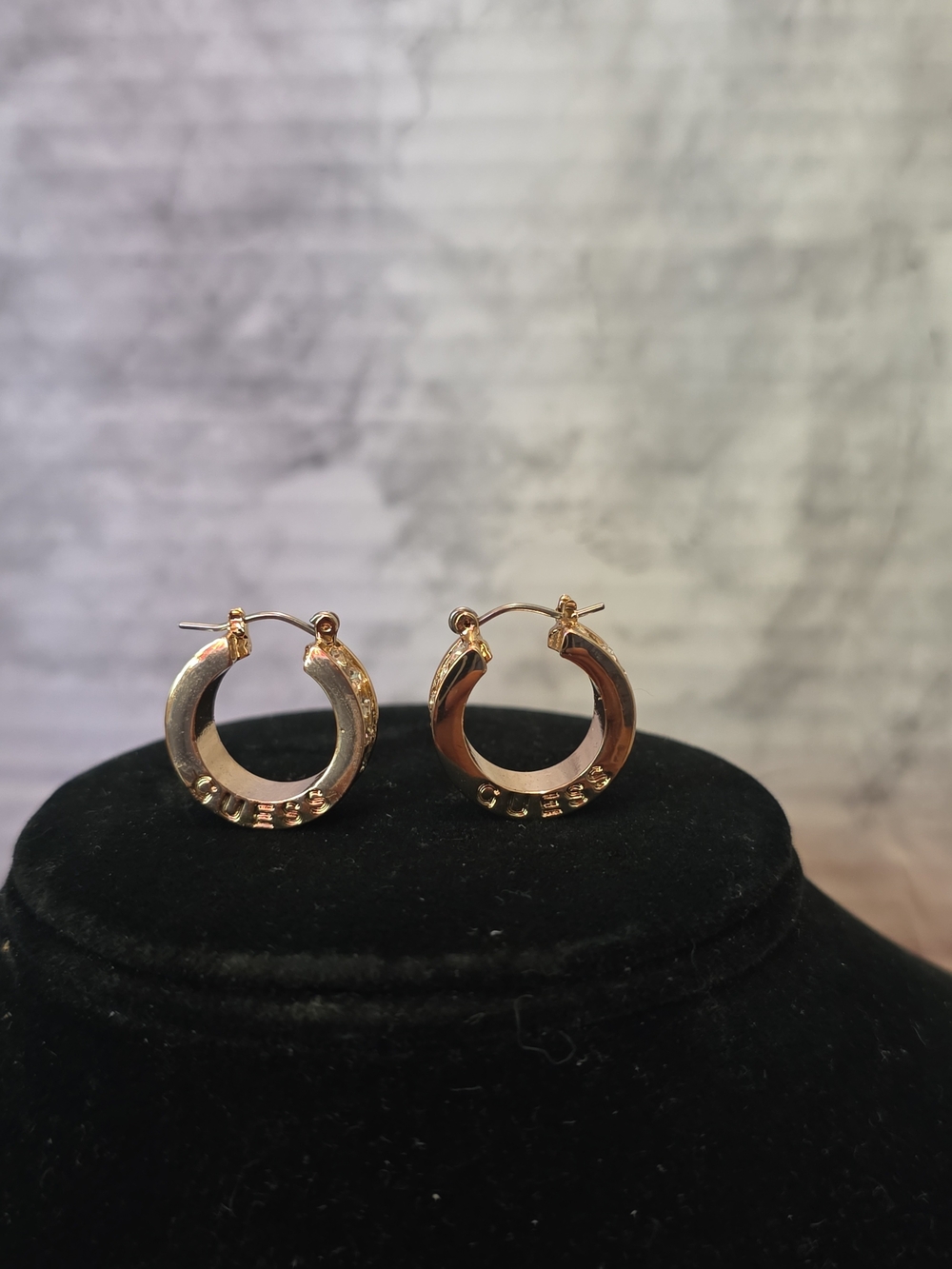 Gold Color Hoop Earrings with Textured Accent